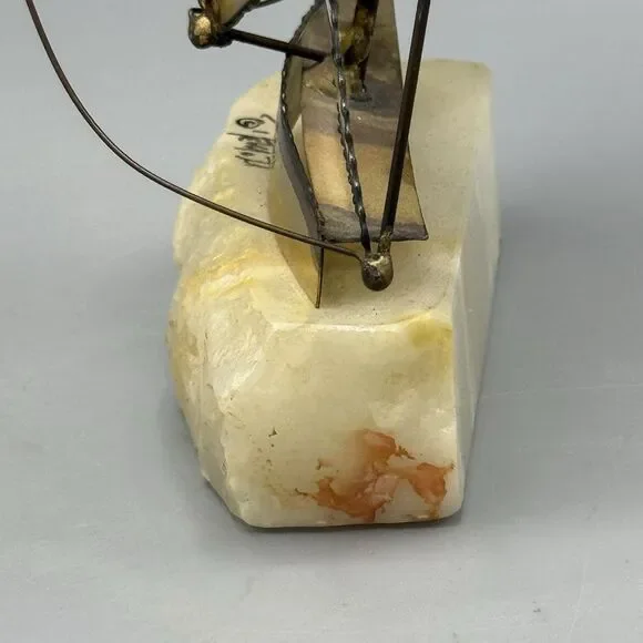 Vtg Brass DeMott Sailboat Maritime Nautical Regatta Sculpture Quartz Base 9.25